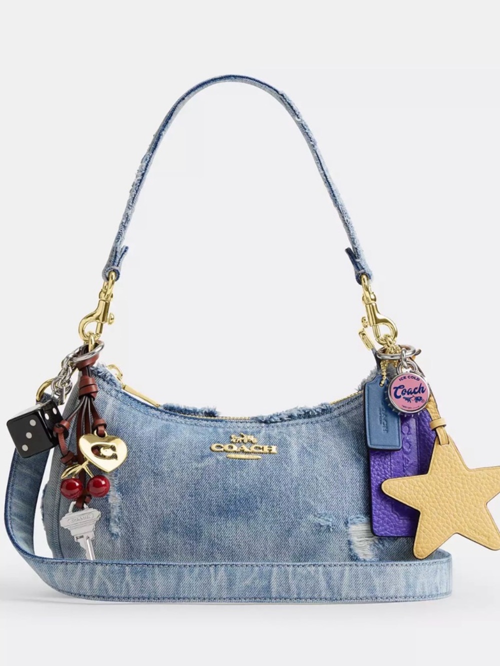 Coach Teri Shoulder Bag In Loved Denim With Charms - Picture 5 of 5